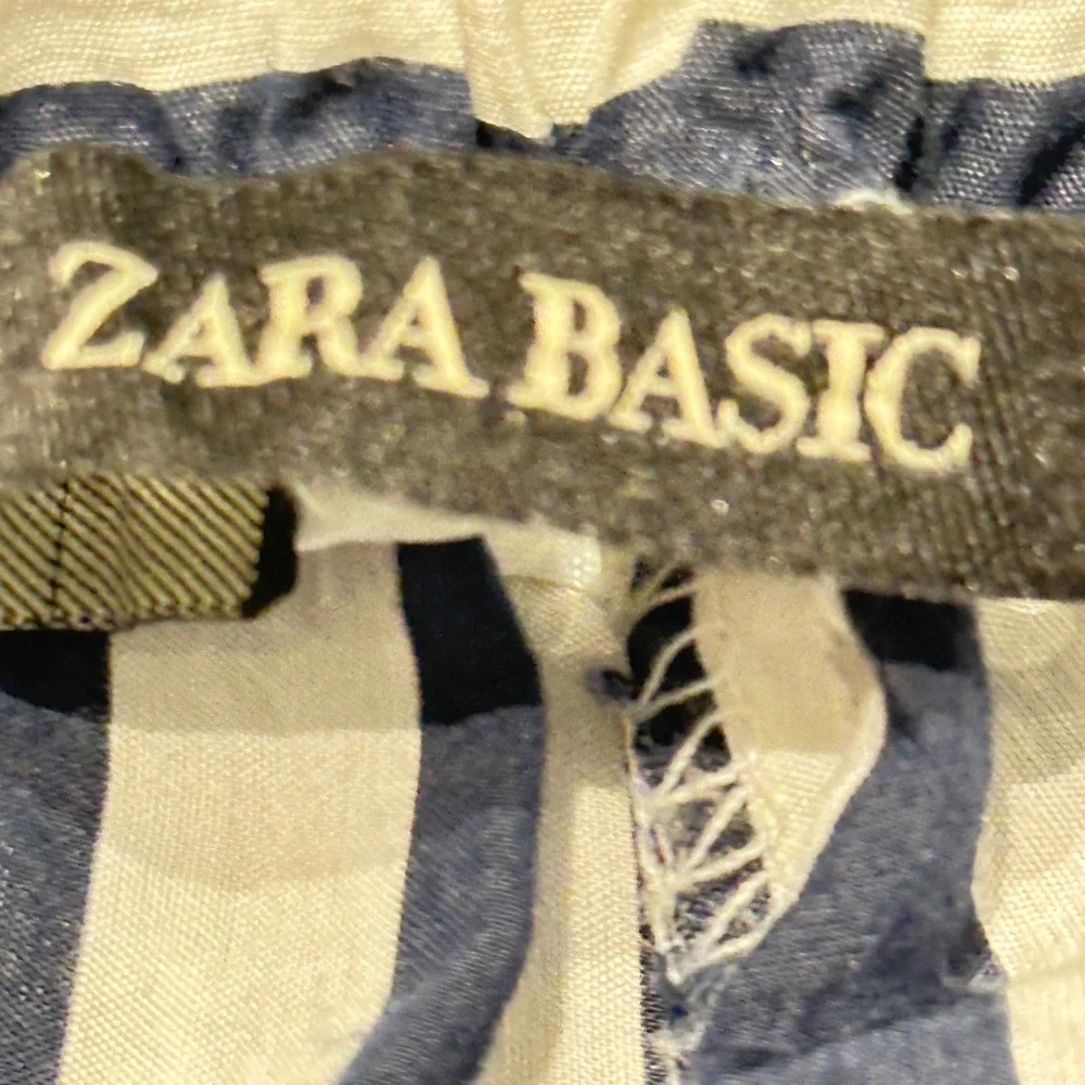ZARA Navy White Striped Paperbag Waist Pants Size 8 - Picture 11 of 13